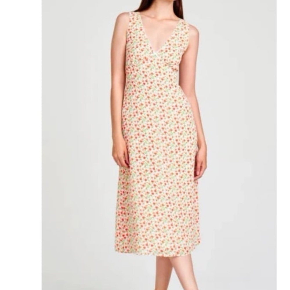 NWT WAYF Dahlia Floral Print Sleeveless MIDI Dress in Orange Ditsy Size SMALL